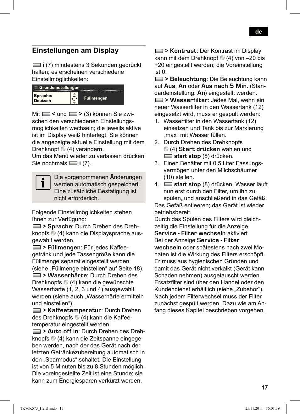 Einstellungen am display | Siemens TK76K573 User Manual | Page 19 / 176