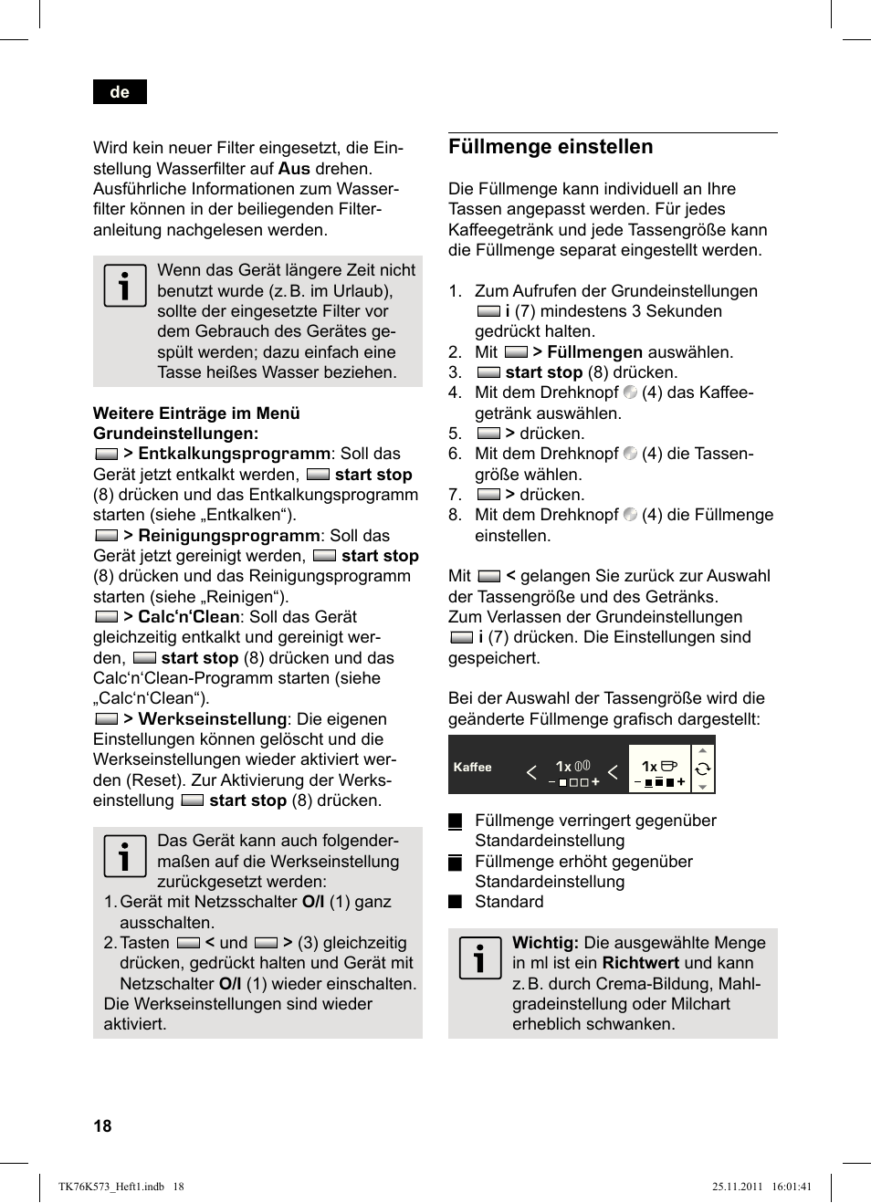 Füllmenge einstellen | Siemens TK76K573 User Manual | Page 20 / 176