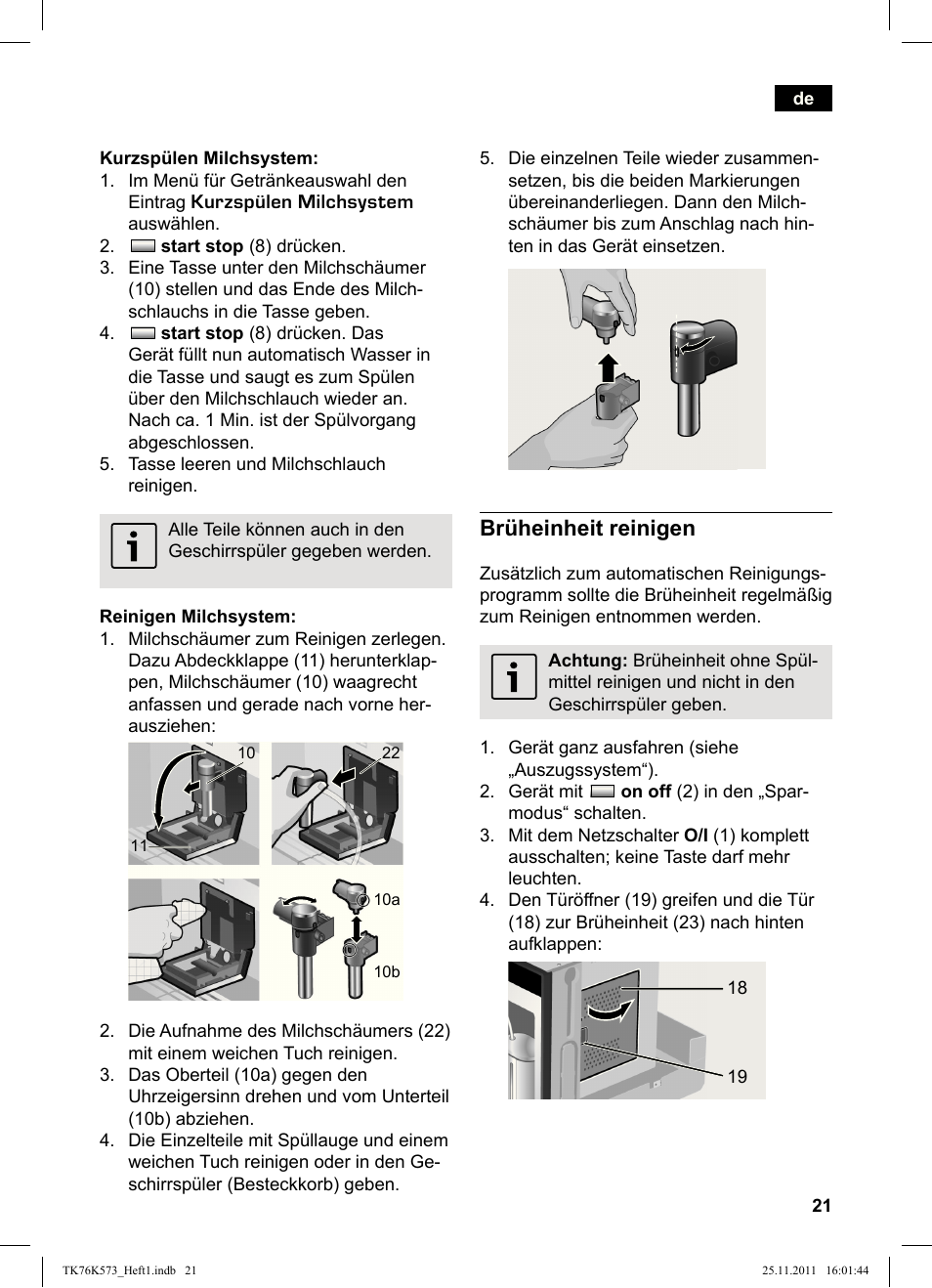 Brüheinheit reinigen | Siemens TK76K573 User Manual | Page 23 / 176