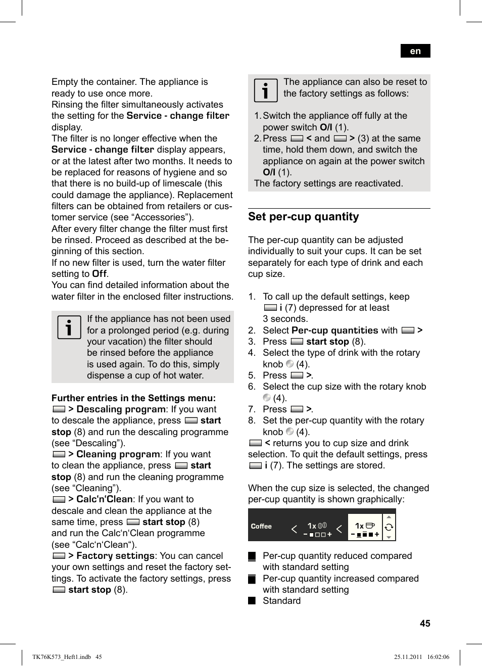 Set per­cup quantity | Siemens TK76K573 User Manual | Page 47 / 176