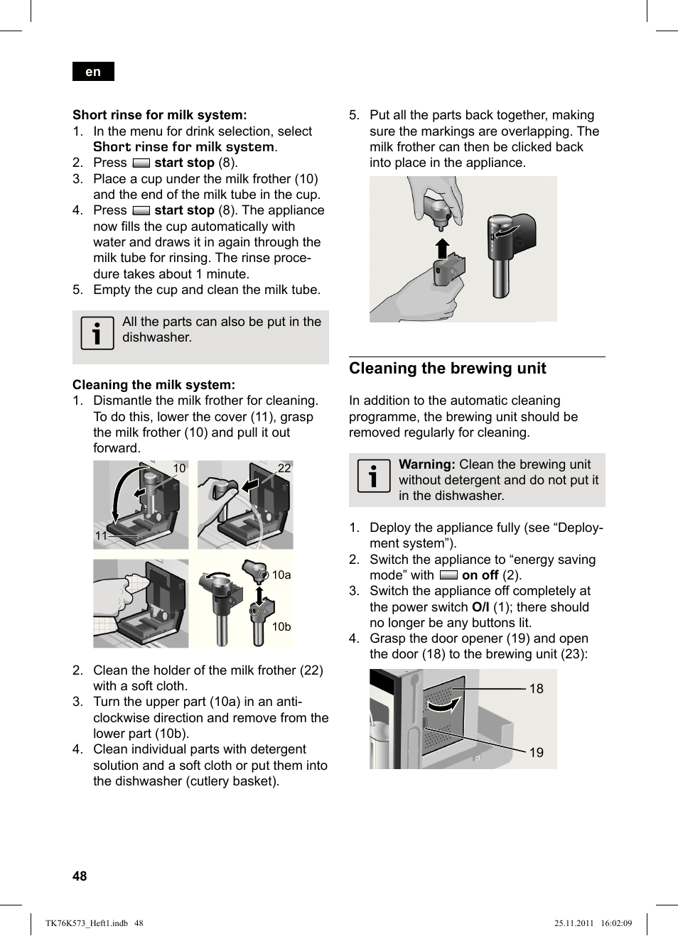 Cleaning the brewing unit | Siemens TK76K573 User Manual | Page 50 / 176