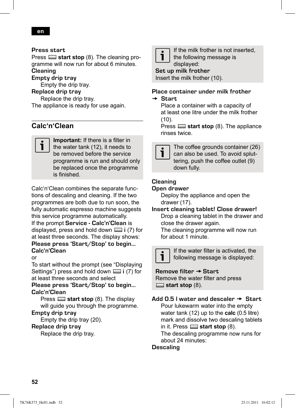 Calc‘n‘clean | Siemens TK76K573 User Manual | Page 54 / 176