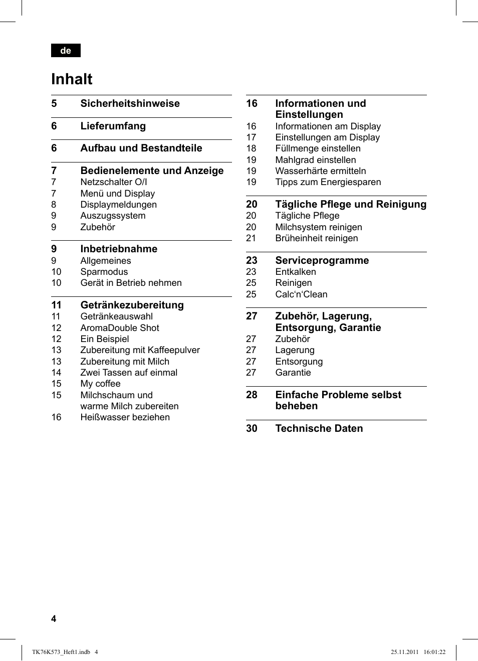 Inhalt | Siemens TK76K573 User Manual | Page 6 / 176