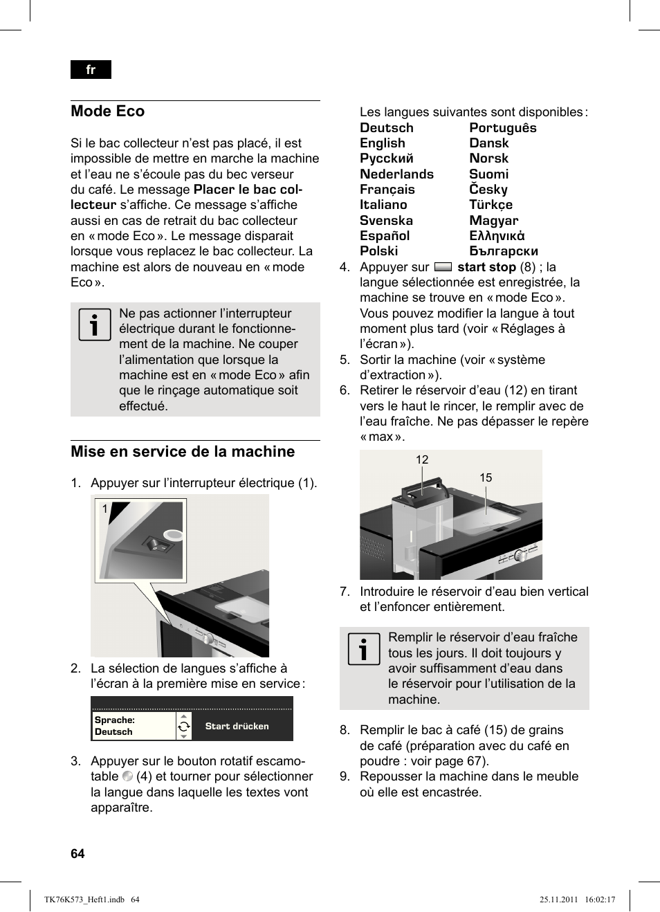 Mode eco, Mise en service de la machine | Siemens TK76K573 User Manual | Page 66 / 176