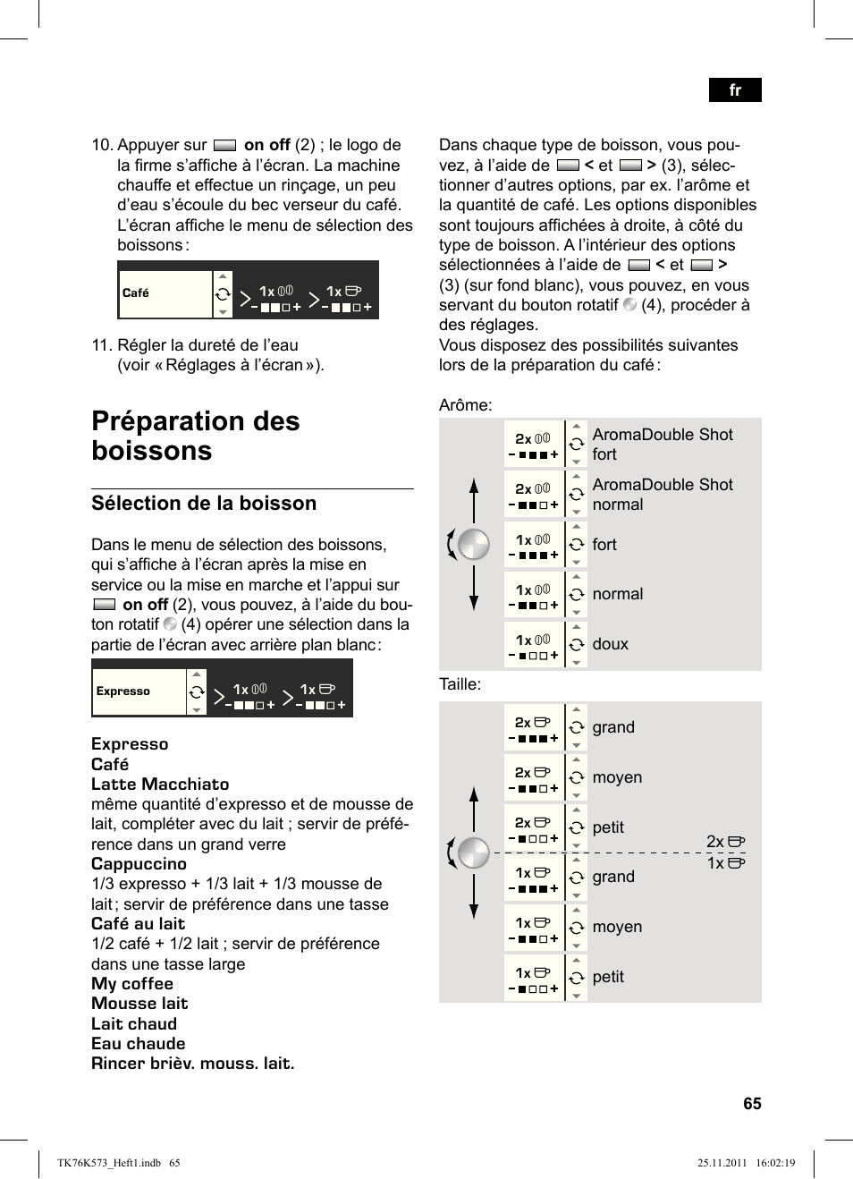 Préparation des boissons | Siemens TK76K573 User Manual | Page 67 / 176