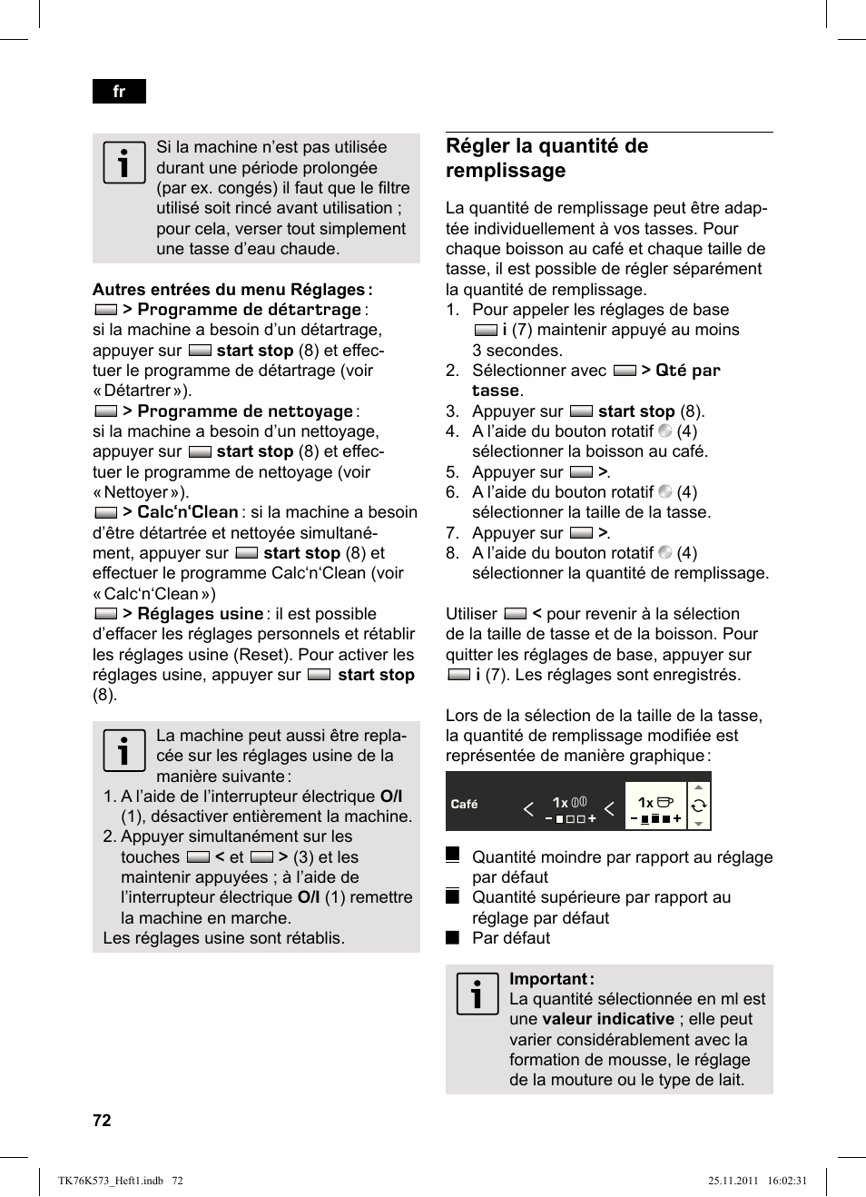 Régler la quantité de remplissage | Siemens TK76K573 User Manual | Page 74 / 176