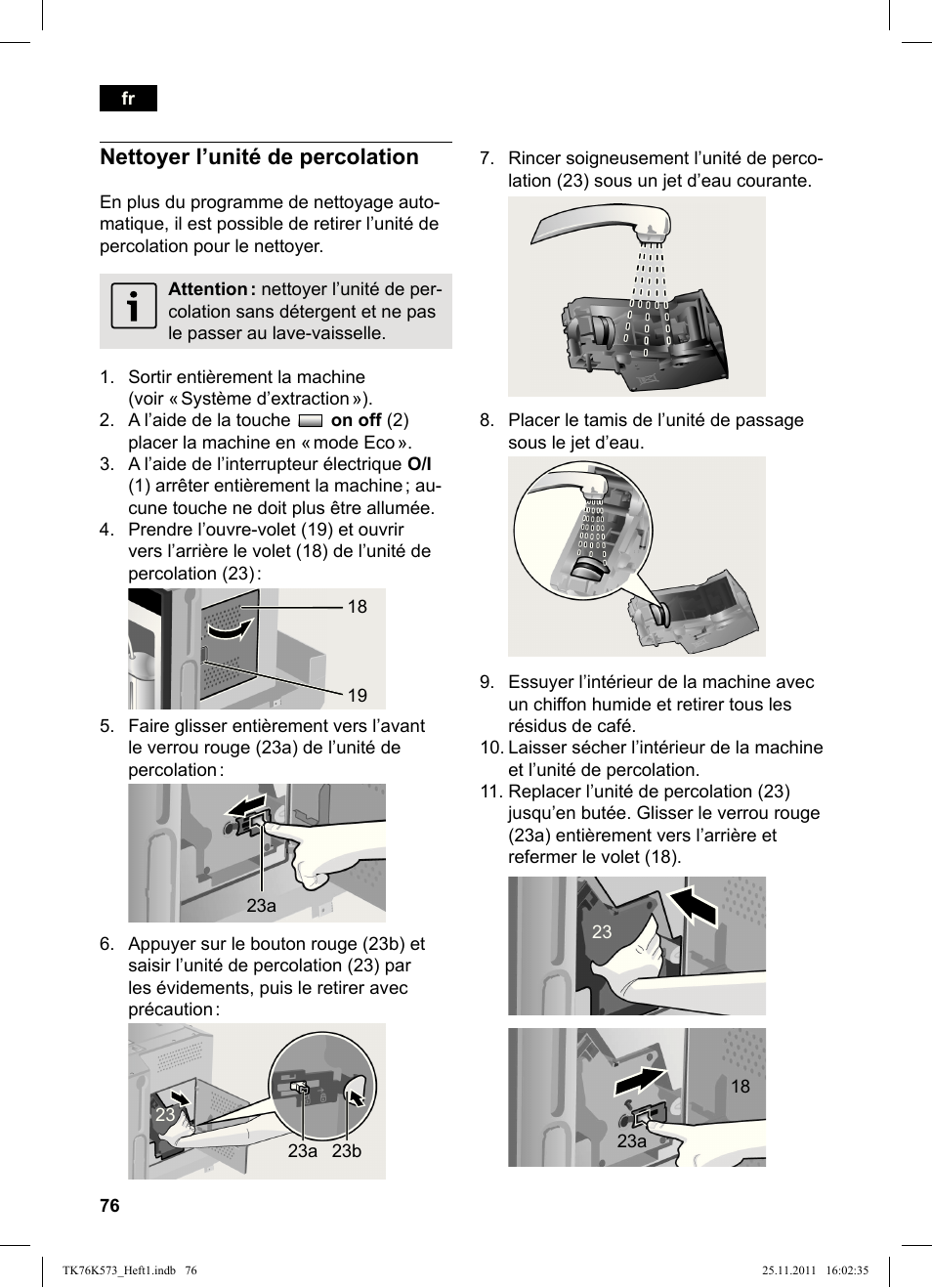 Nettoyer l’unité de percolation | Siemens TK76K573 User Manual | Page 78 / 176