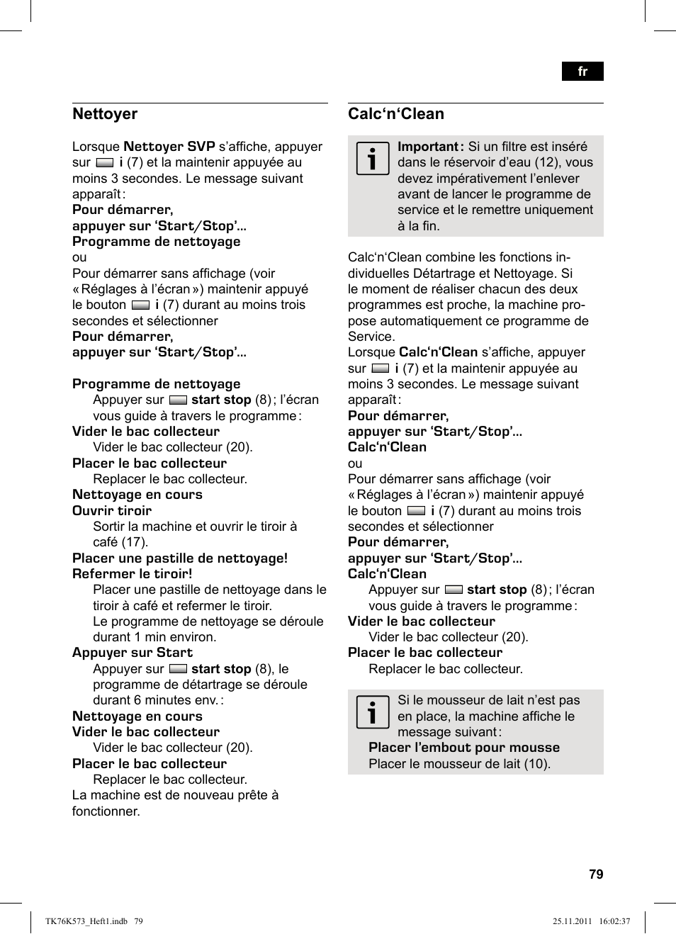 Nettoyer, Calc‘n‘clean | Siemens TK76K573 User Manual | Page 81 / 176