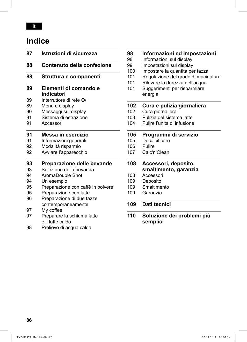 Indice | Siemens TK76K573 User Manual | Page 88 / 176