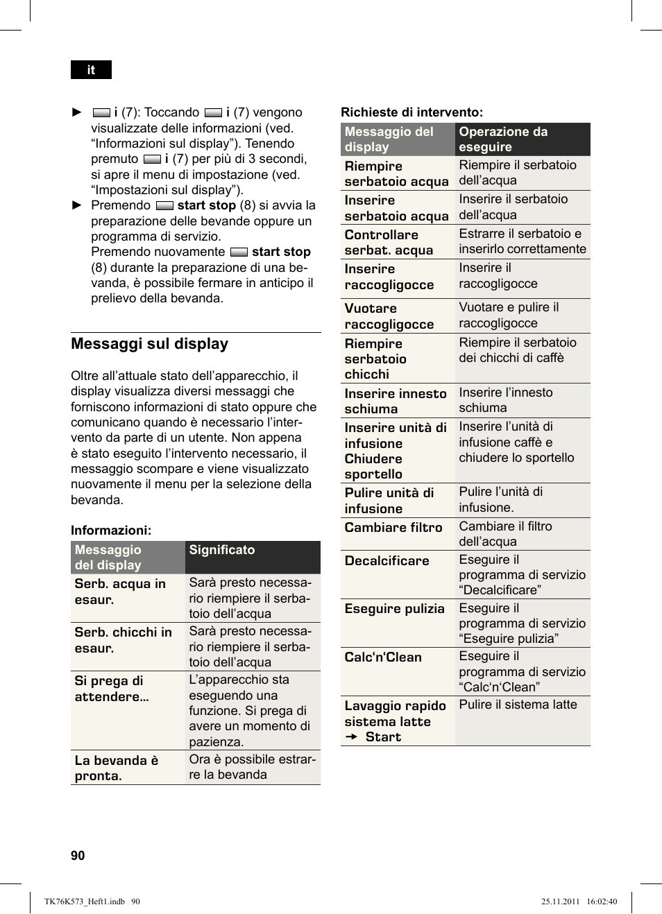 Messaggi sul display | Siemens TK76K573 User Manual | Page 92 / 176