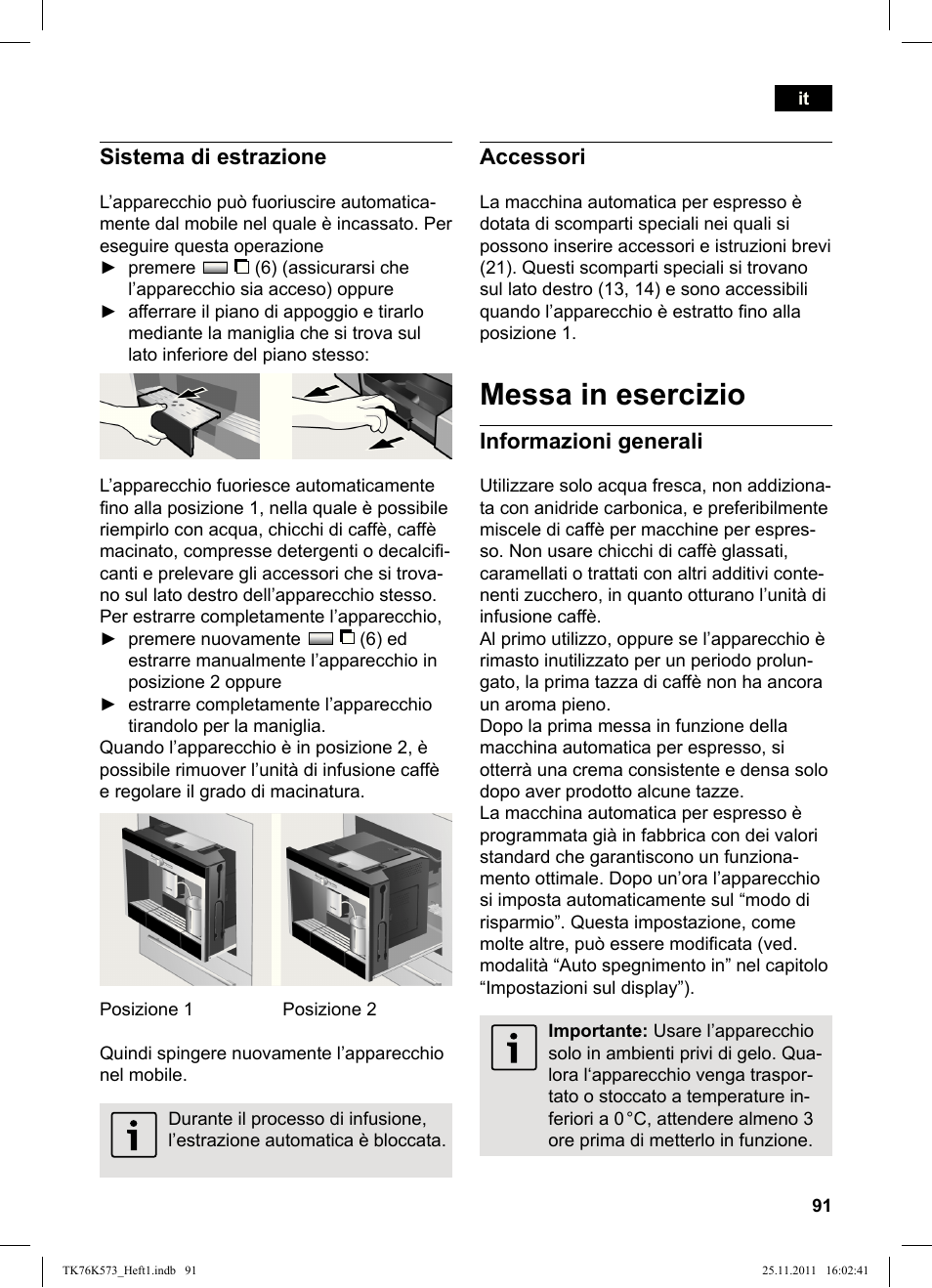 Messa in esercizio, Sistema di estrazione, Accessori | Informazioni generali | Siemens TK76K573 User Manual | Page 93 / 176