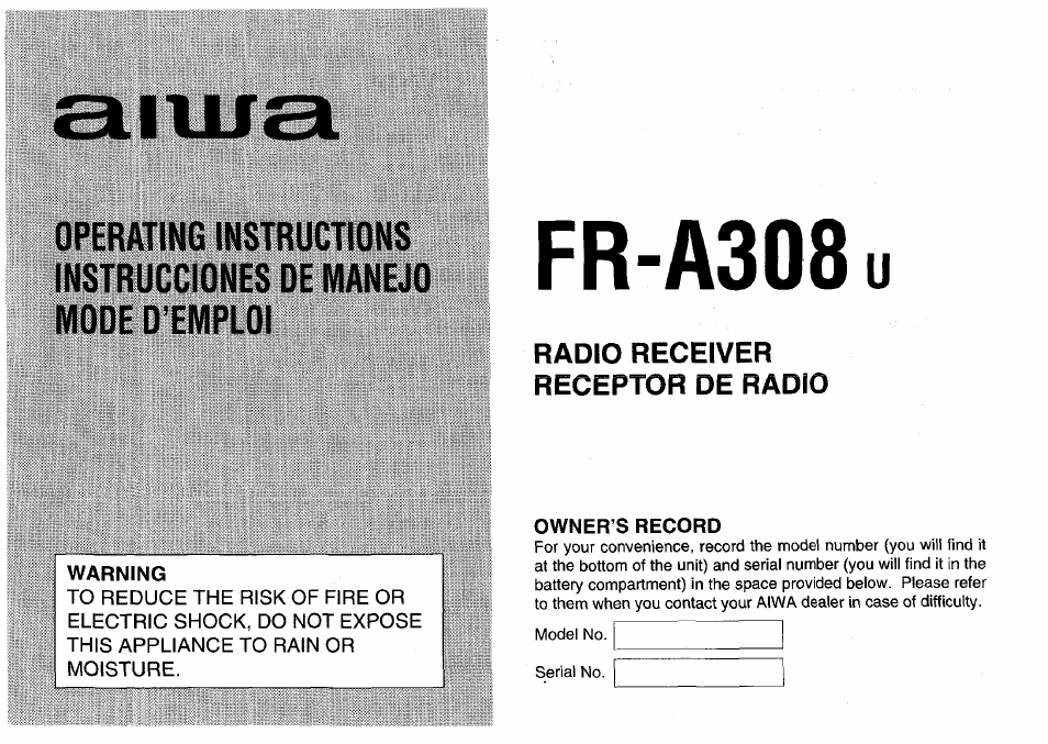 Aiwa FR-A308U User Manual | 20 pages