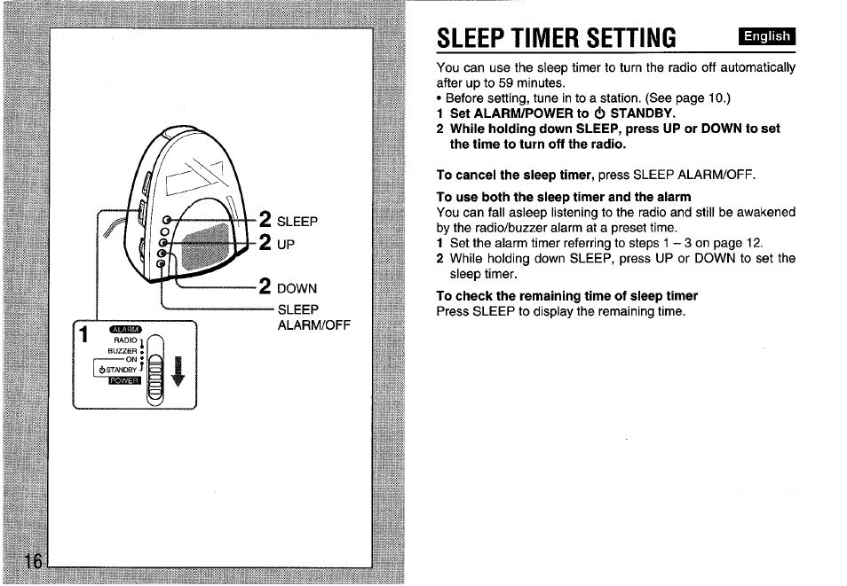 Sleep timer setting | Aiwa FR-A308U User Manual | Page 16 / 20