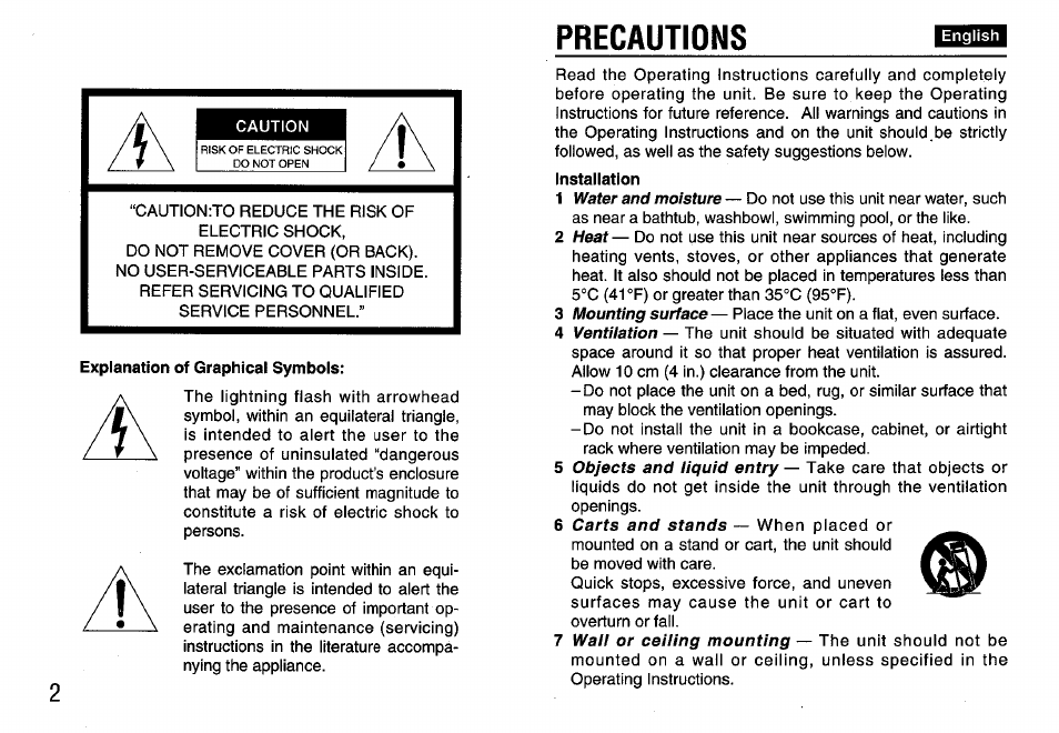 Precautions | Aiwa FR-A308U User Manual | Page 2 / 20