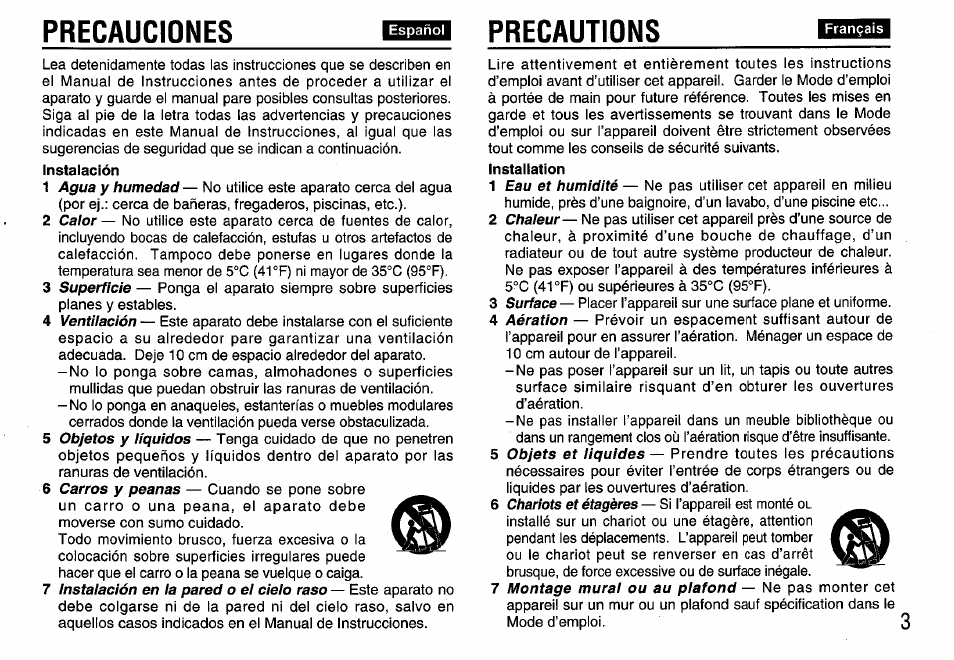 Precauciones, Precautions | Aiwa FR-A308U User Manual | Page 3 / 20
