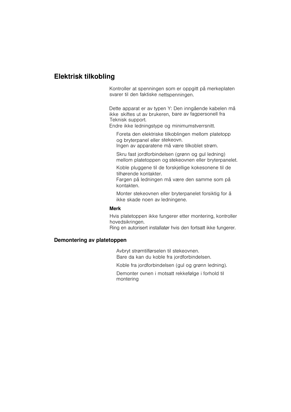 Elektrisk tilkobling | Siemens EA125501 User Manual | Page 100 / 101