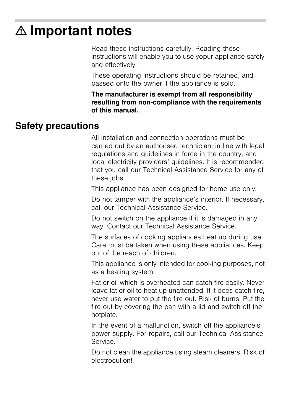 Important notes, Safety precautions | Siemens EA125501 User Manual | Page 12 / 101