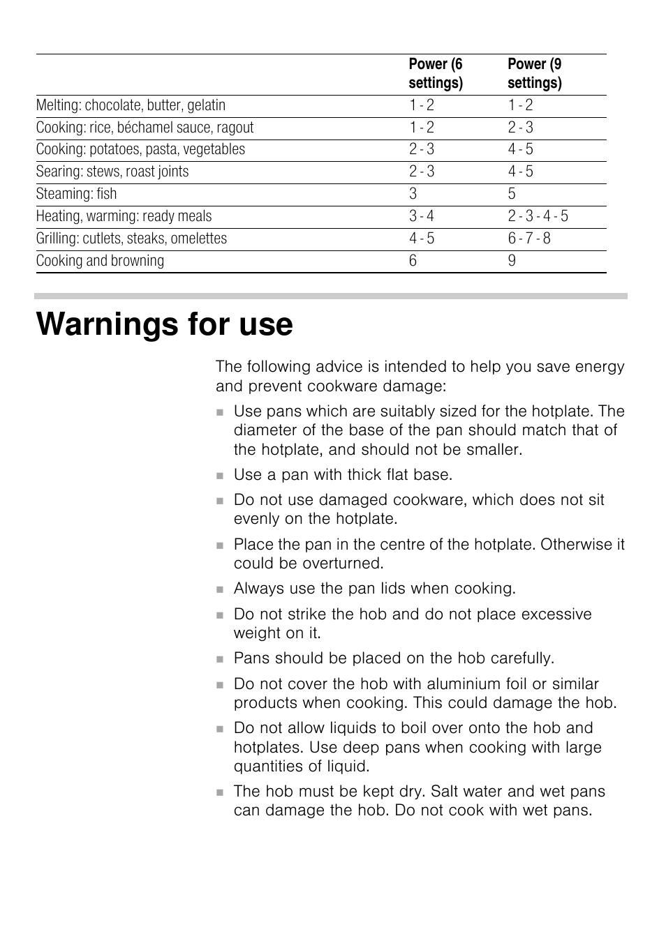 Warnings for use | Siemens EA125501 User Manual | Page 14 / 101