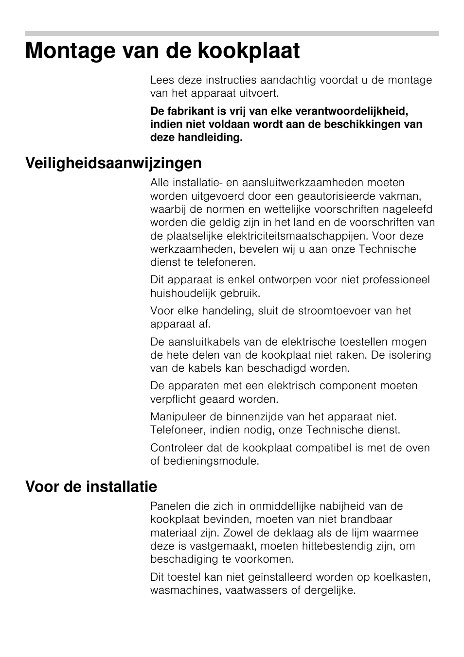 Montage van de kookplaat, Veiligheidsaanwijzingen, Voor de installatie | Siemens EA125501 User Manual | Page 26 / 101