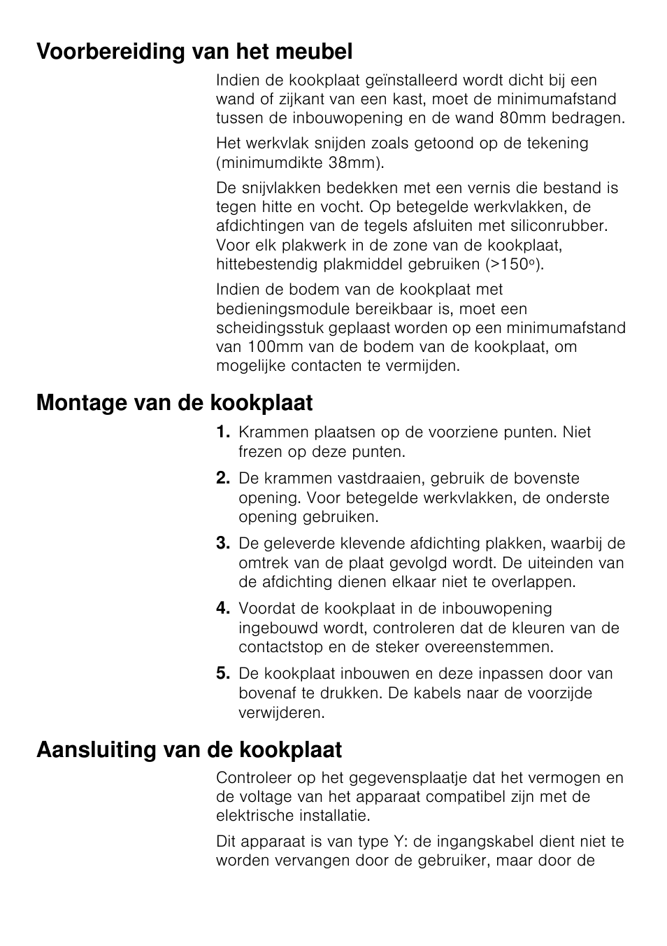 Voorbereiding van het meubel, Montage van de kookplaat, Aansluiting van de kookplaat | Siemens EA125501 User Manual | Page 27 / 101