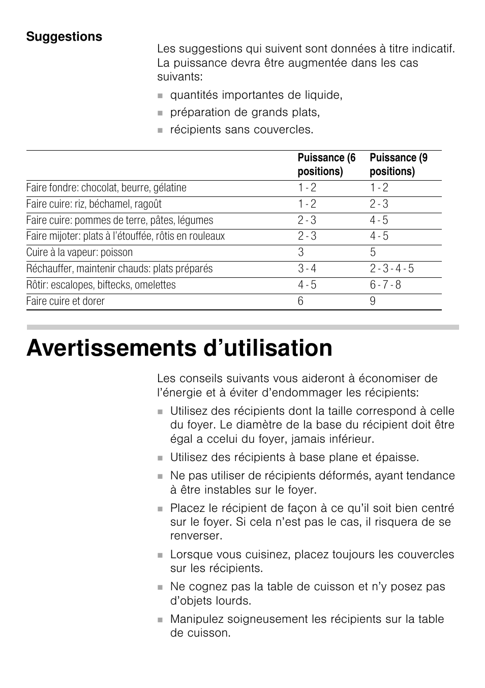 Suggestions, Avertissements d’utilisation | Siemens EA125501 User Manual | Page 32 / 101