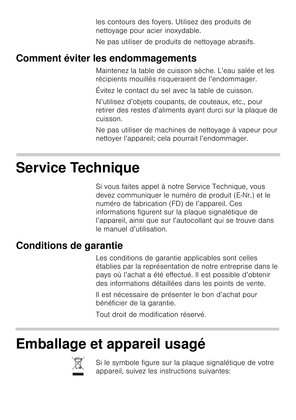 Comment éviter les endommagements, Service technique, Conditions de garantie | Emballage et appareil usagé | Siemens EA125501 User Manual | Page 34 / 101