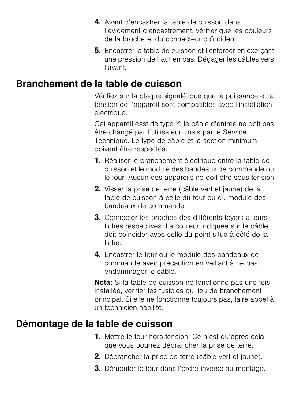 Branchement de la table de cuisson, Démontage de la table de cuisson | Siemens EA125501 User Manual | Page 37 / 101