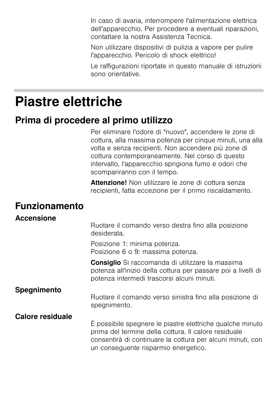 Piastre elettriche, Prima di procedere al primo utilizzo, Funzionamento | Siemens EA125501 User Manual | Page 40 / 101