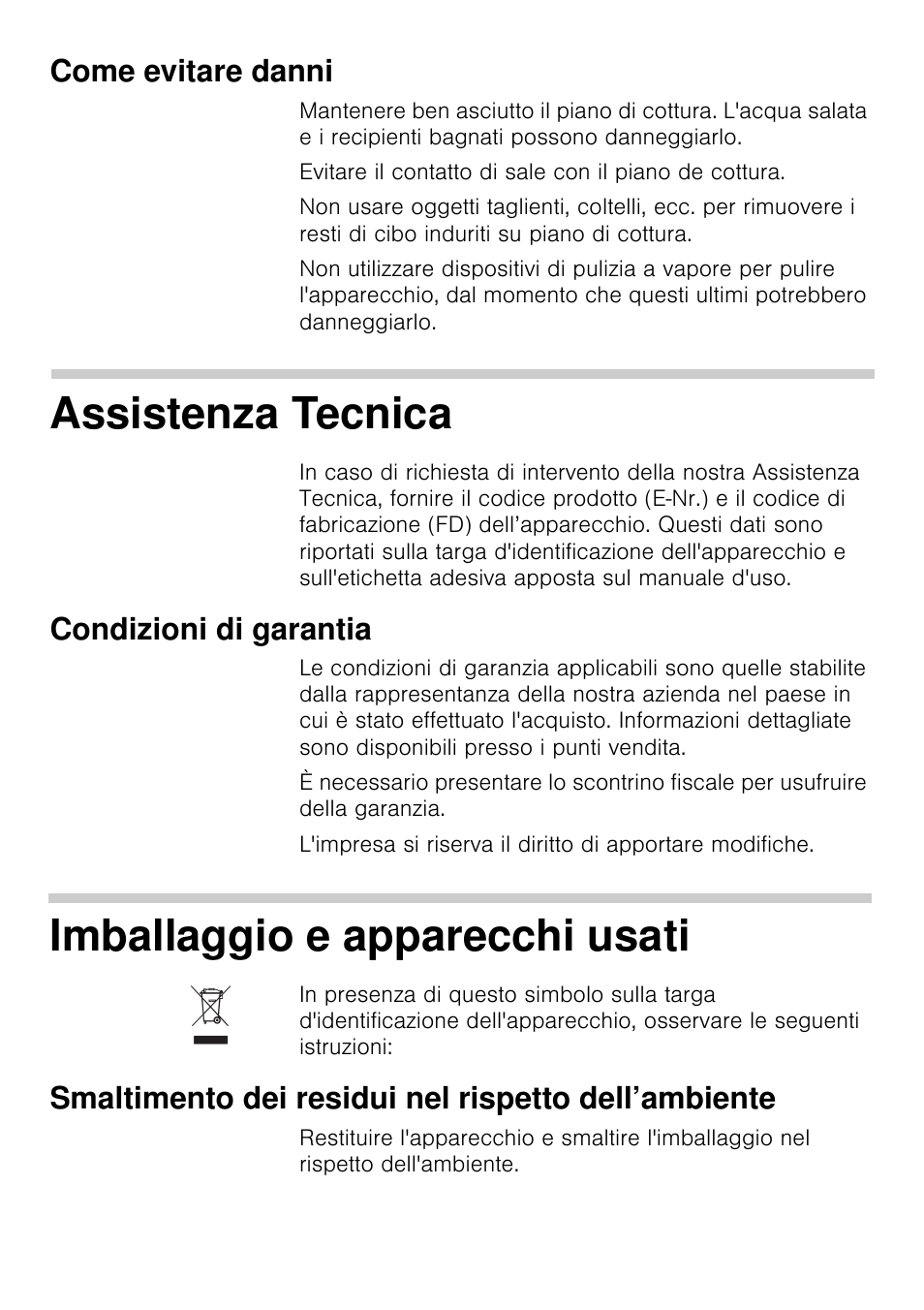 Assistenza tecnica, Imballaggio e apparecchi usati | Siemens EA125501 User Manual | Page 43 / 101