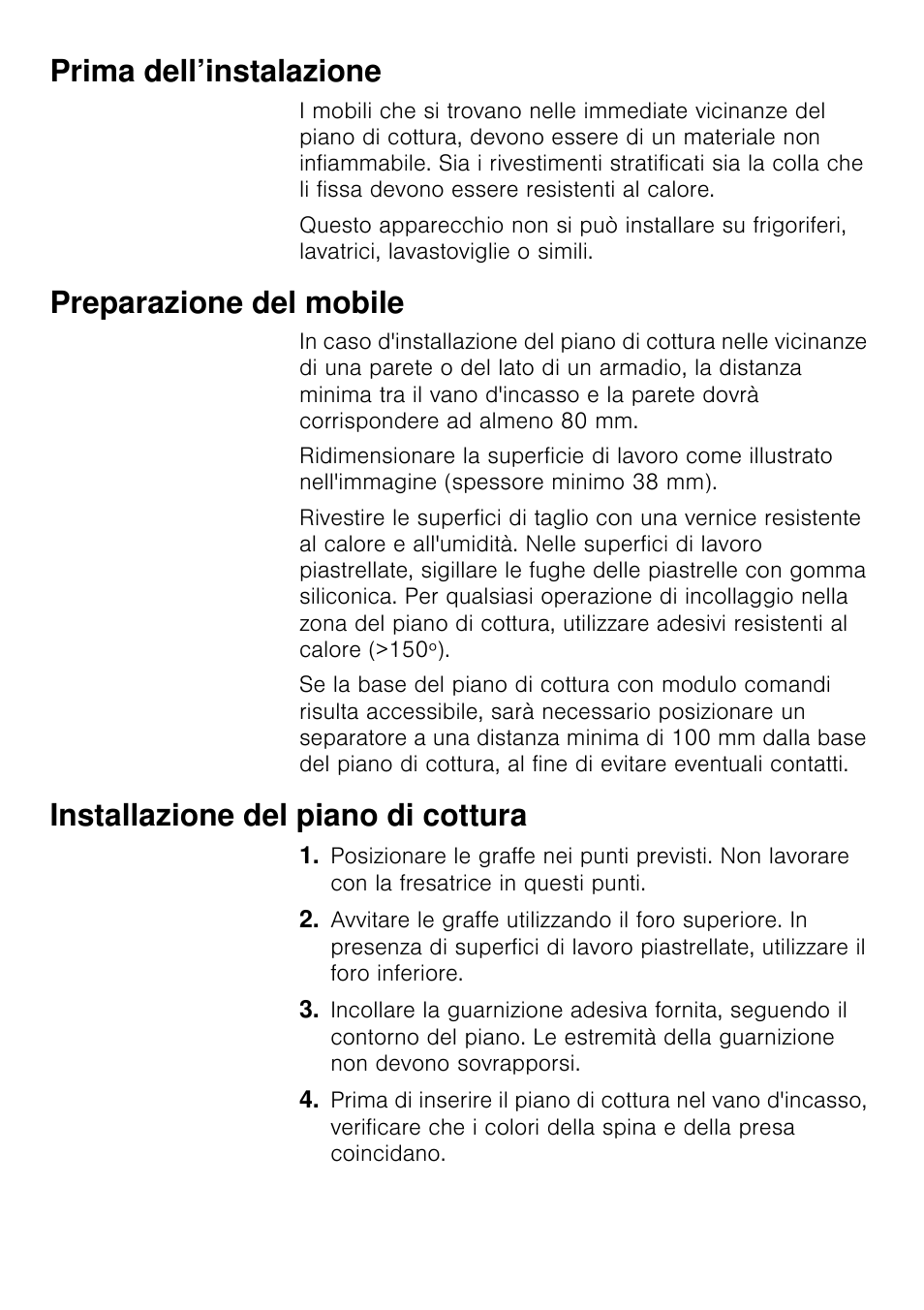 Prima dell’instalazione, Preparazione del mobile, Installazione del piano di cottura | Siemens EA125501 User Manual | Page 45 / 101