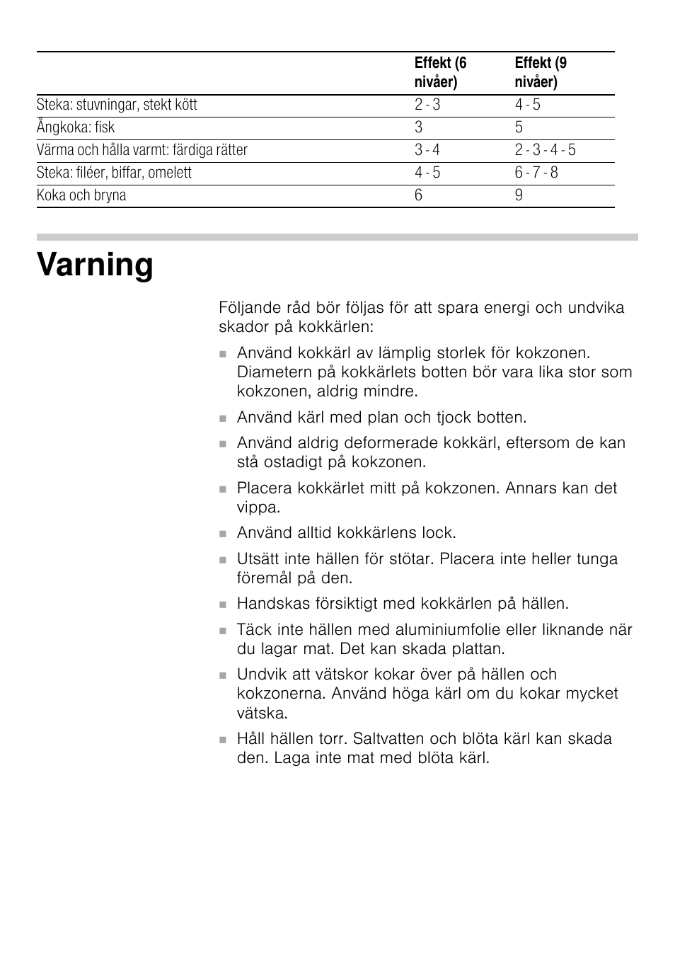 Varning | Siemens EA125501 User Manual | Page 69 / 101