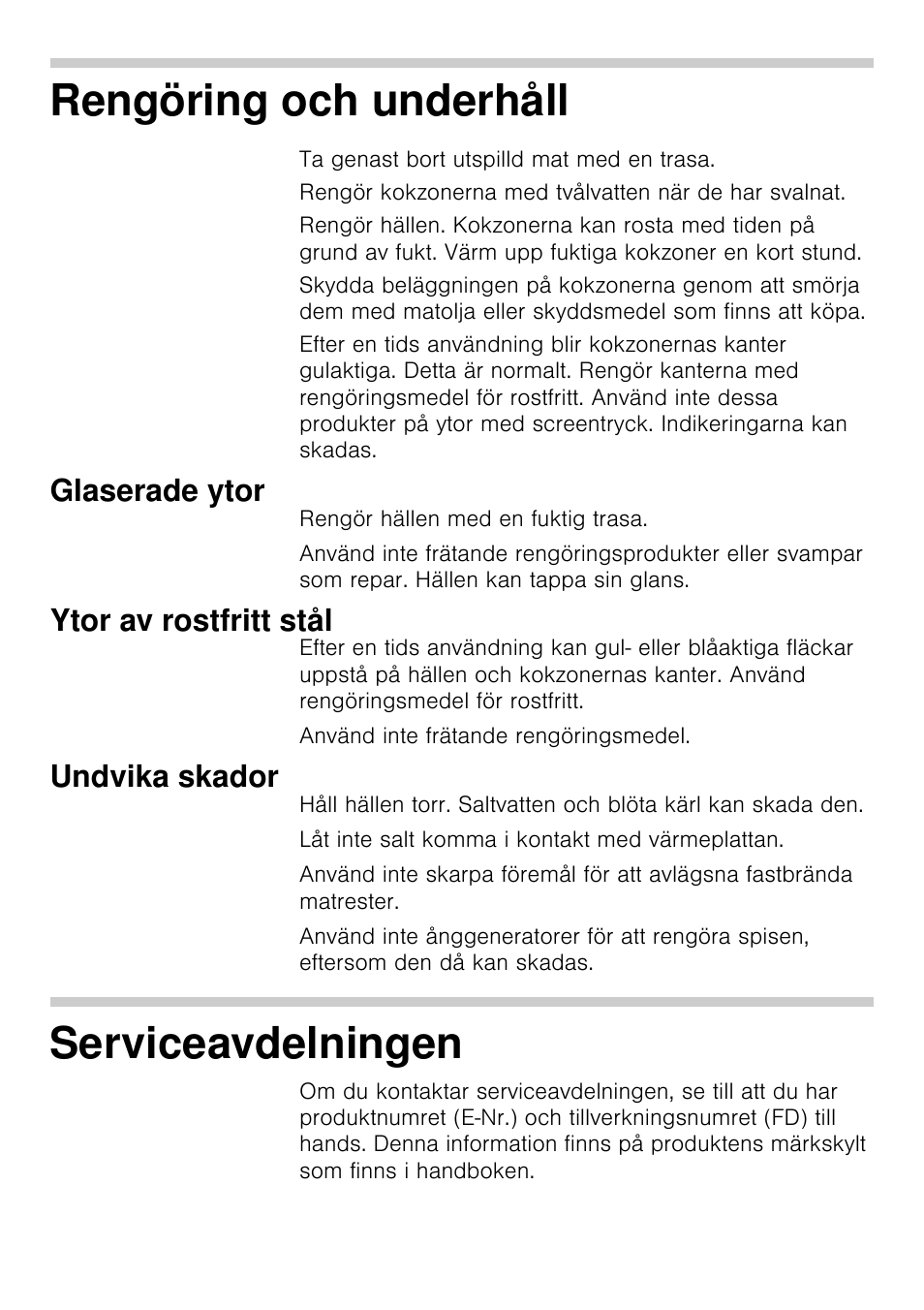 Rengöring och underhåll, Serviceavdelningen | Siemens EA125501 User Manual | Page 70 / 101