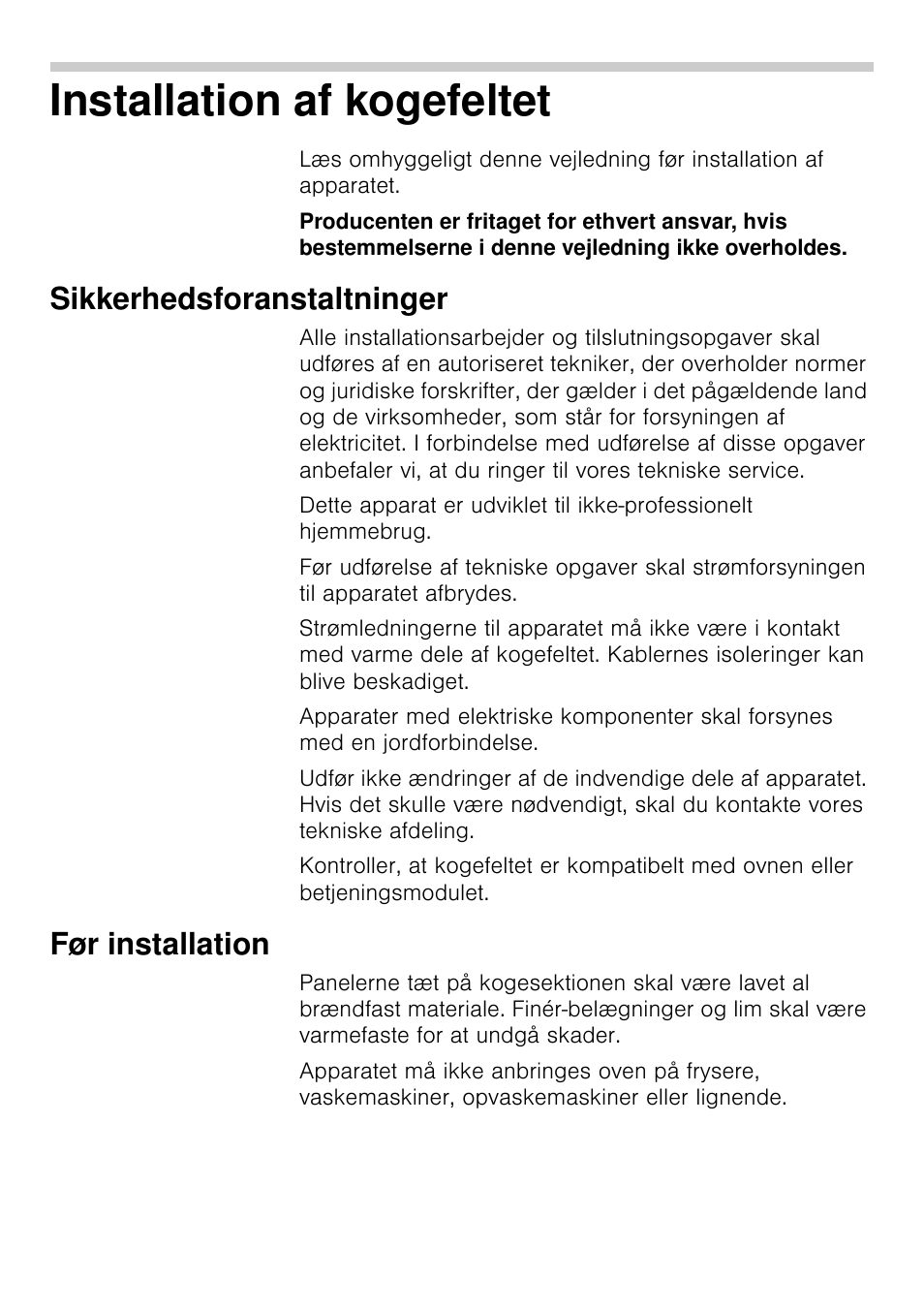 Installation af kogefeltet | Siemens EA125501 User Manual | Page 80 / 101