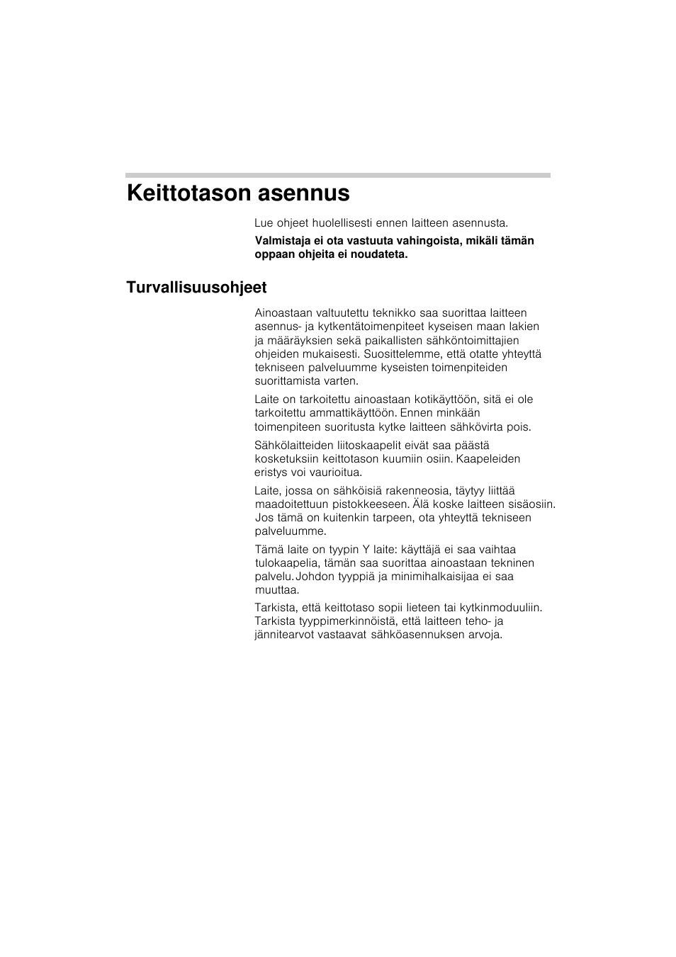 Keittotason asennus, Turvallisuusohjeet | Siemens EA125501 User Manual | Page 89 / 101