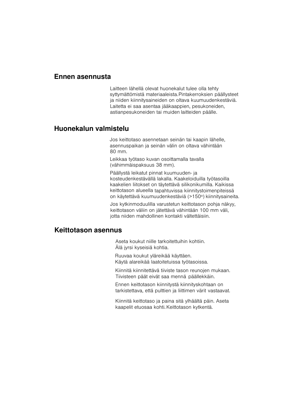 Ennen asennusta, Huonekalun valmistelu, Keittotason asennus | Siemens EA125501 User Manual | Page 90 / 101