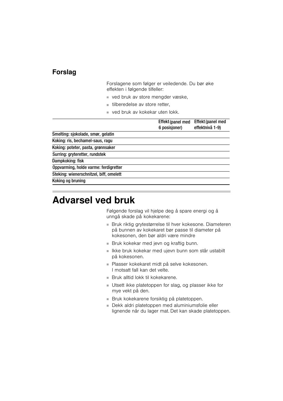 Advarsel ved bruk, Forslag | Siemens EA125501 User Manual | Page 95 / 101