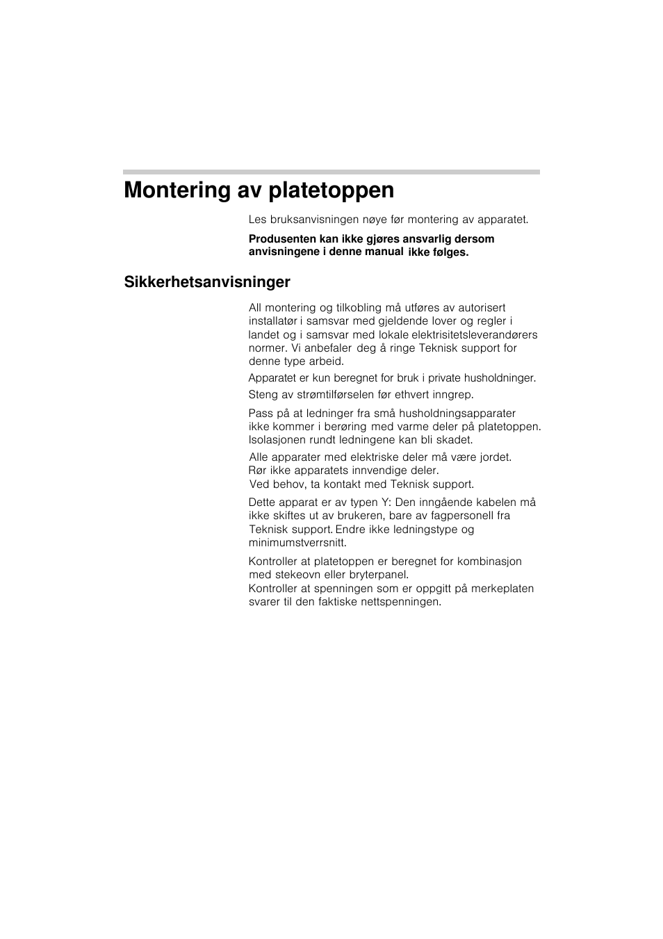 Montering av platetoppen, Sikkerhetsanvisninger | Siemens EA125501 User Manual | Page 98 / 101