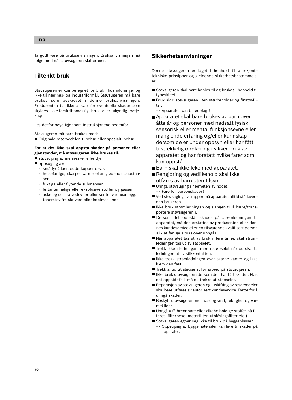 Sikkerhetsanvisninger, De da no, Tiltenkt bruk | Siemens VS06G2424 User Manual | Page 13 / 108
