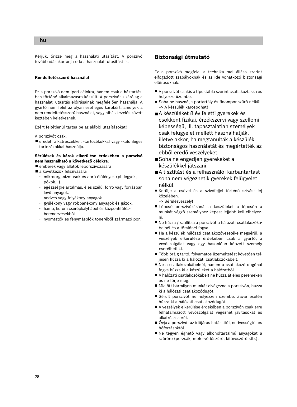 Biztonsági útmutató, De hu | Siemens VS06G2424 User Manual | Page 29 / 108