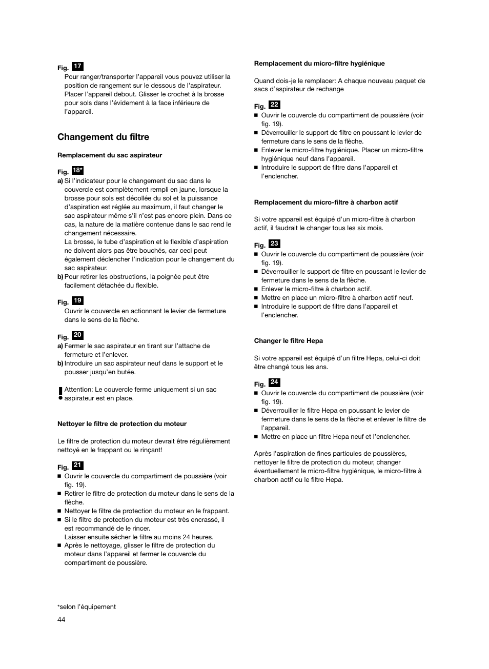 Changement du filtre | Siemens VS06G2424 User Manual | Page 45 / 108