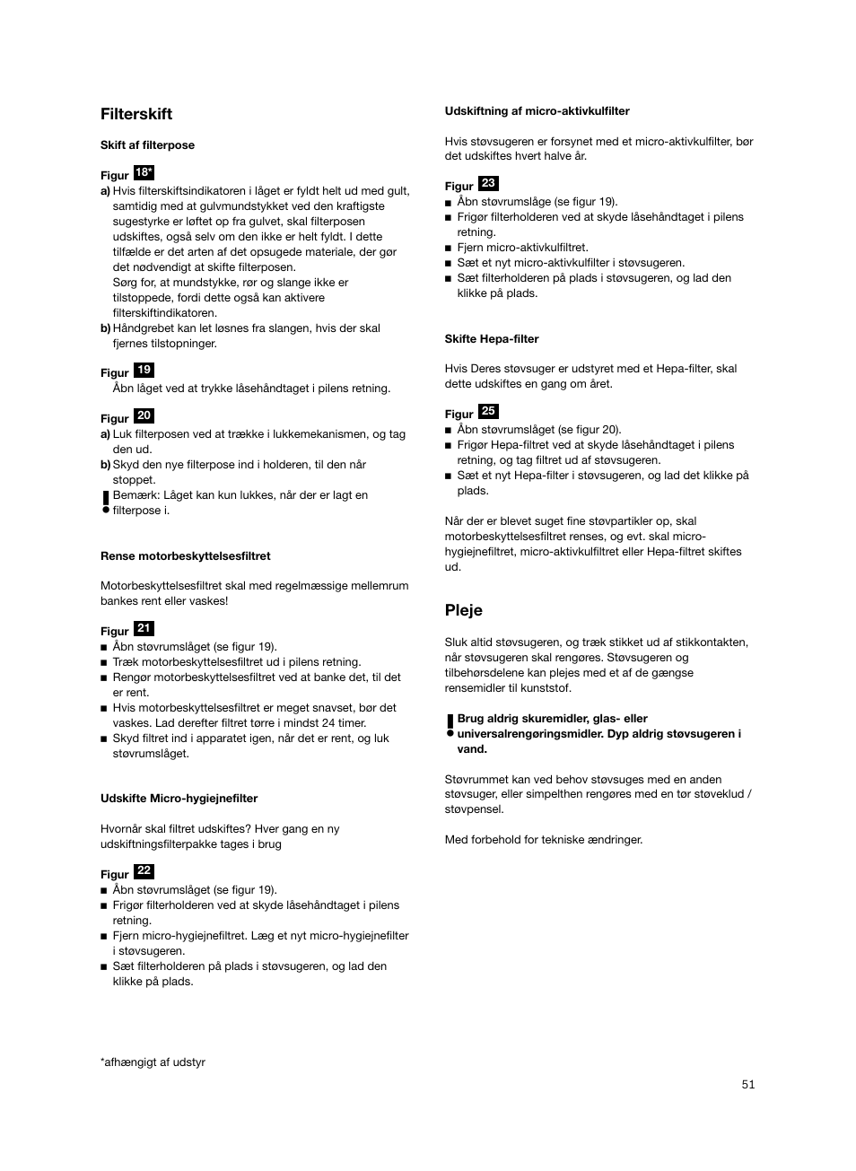 Filterskift, Pleje | Siemens VS06G2424 User Manual | Page 52 / 108