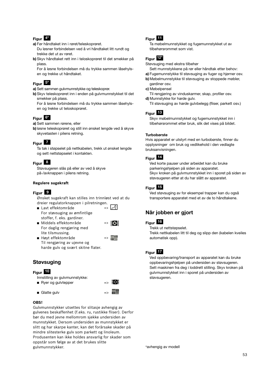 Støvsuging, Når jobben er gjort | Siemens VS06G2424 User Manual | Page 54 / 108