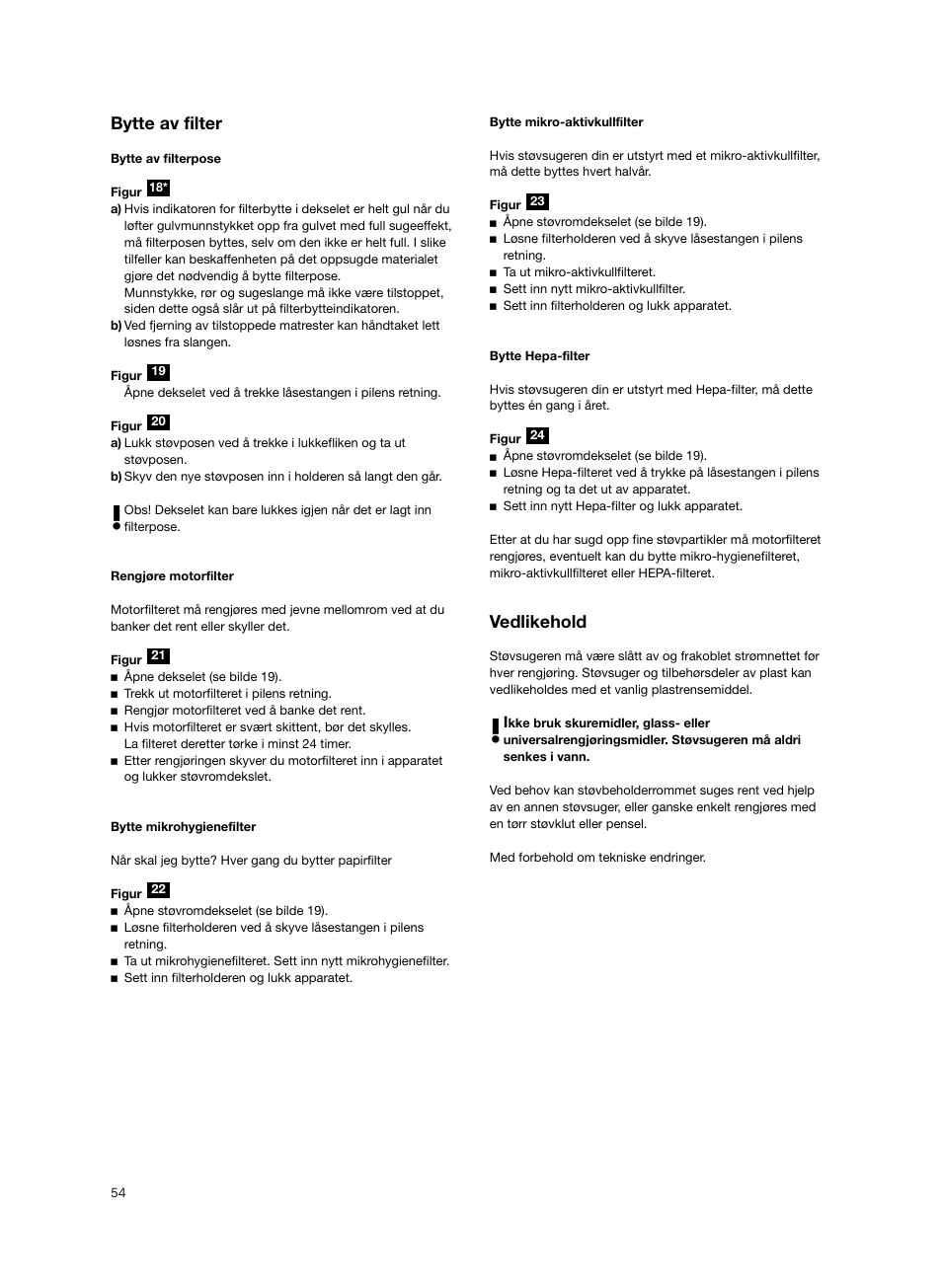 Bytte av filter, Vedlikehold | Siemens VS06G2424 User Manual | Page 55 / 108