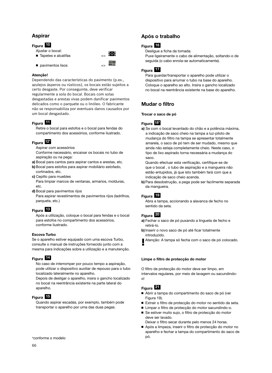 Aspirar, Após o trabalho, Mudar o filtro | Siemens VS06G2424 User Manual | Page 67 / 108