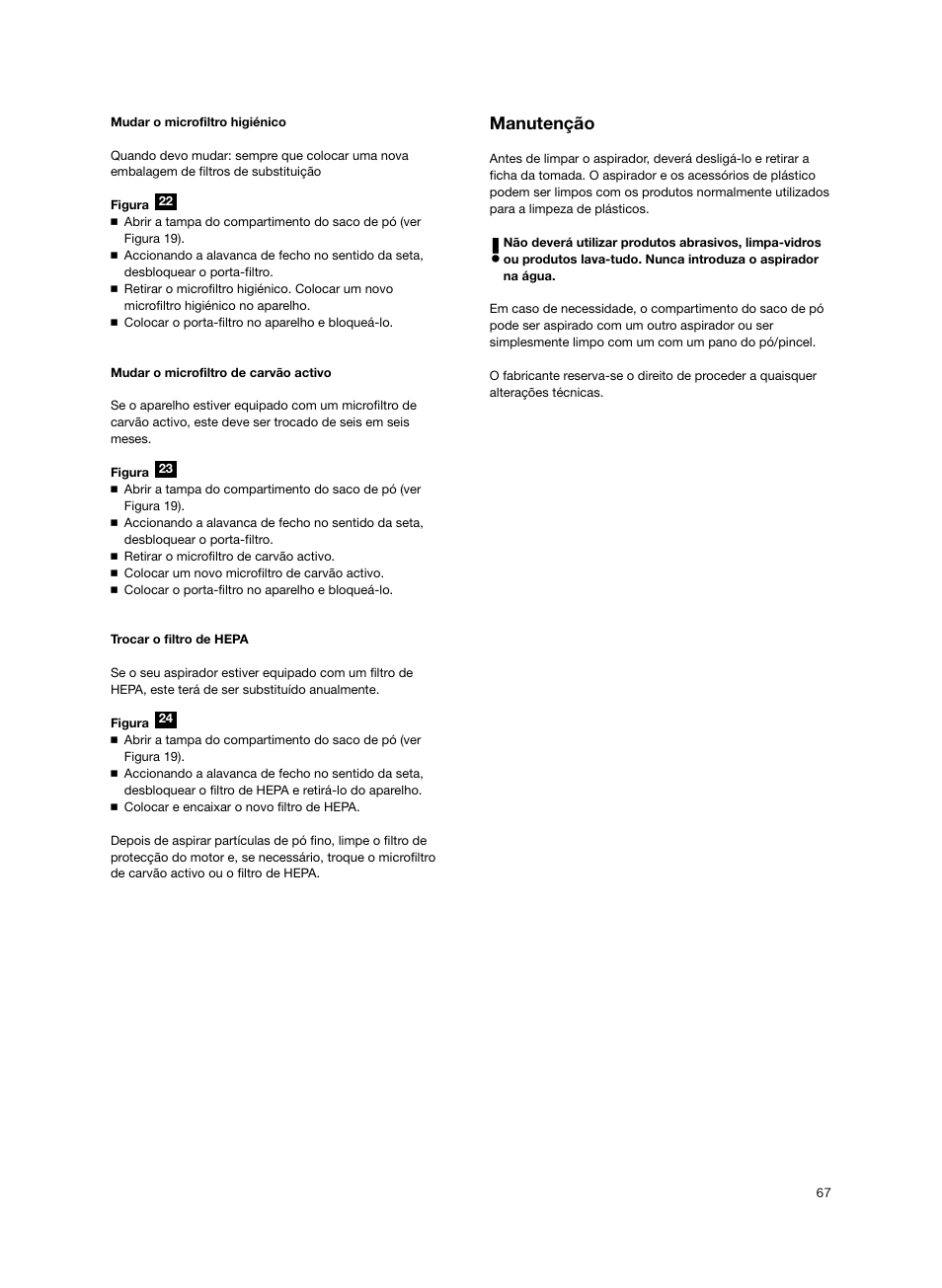 Manutenção | Siemens VS06G2424 User Manual | Page 68 / 108