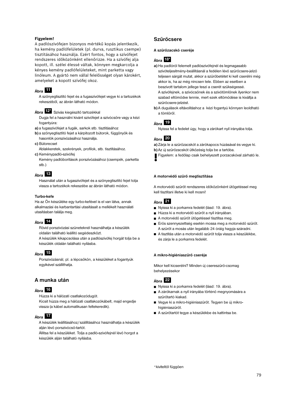 A munka után, Szűrőcsere | Siemens VS06G2424 User Manual | Page 80 / 108