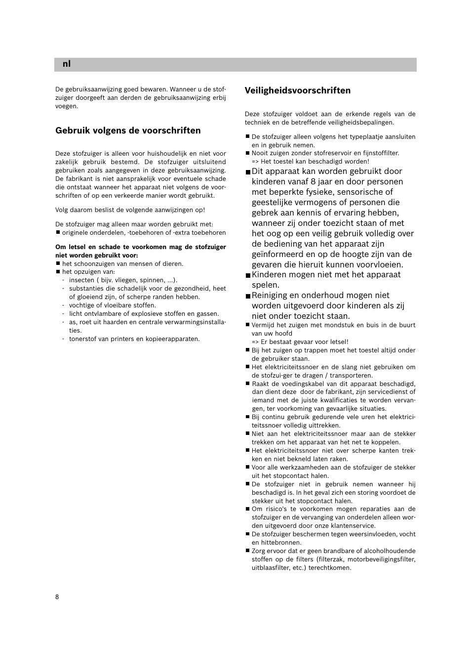 Veiligheidsvoorschriften, De it nl, Gebruik volgens de voorschriften | Siemens VS06G2424 User Manual | Page 9 / 108