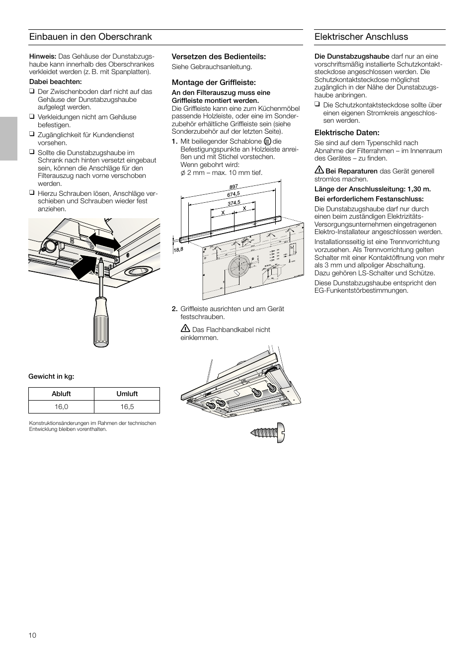 Einbauen in den oberschrank, Elektrischer anschluss | Siemens LI48932 User Manual | Page 10 / 68