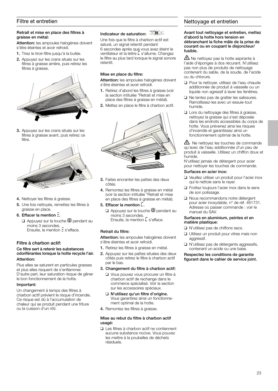 Filtre et entretien, Nettoyage et entretien | Siemens LI48932 User Manual | Page 23 / 68