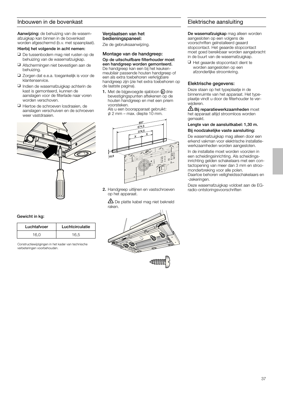 Inbouwen in de bovenkast, Elektrische aansluiting | Siemens LI48932 User Manual | Page 37 / 68